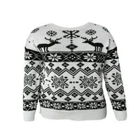 Жени коледен пуловер снежинка лос печат плетен върхове пуловери с дълъг ръкав кръгла шия свободни коледни пуловери