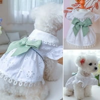 Къща принцеса куче рокля лък-възел дизайн разрошени ръкави Дишаща куха снимка проп ХС да ХСЛ бяло куче парти рокля за малко кученце
