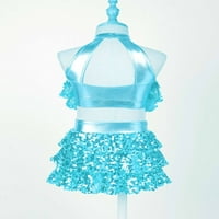 Zdhoor Girls Shiny Sequins Ballerina Unitard Leotard Halter Modern Latin Dance Costume Blue-A 12