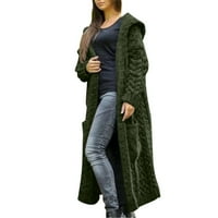 HGW жилетка за жени ежедневни зимни солидни плетени разхлабени качулки дълги жилетка пуловер джобно палто зелено l