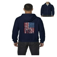 - Мъжки суичър с пълен цип пуловер, до мъже с размер 5XL - Американски флаг 4 -ти юли
