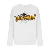 Есенни пуловерни върхове за жени с дълъг ръкав лек Хелоуин свободен плюс размер бяла блуза XL
