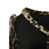 Небрежен леопардов печат с дълъг ръкав сплайсинг с деколте с деколте тениски върхове облекло модерен плюс размери блузи риза за жени
