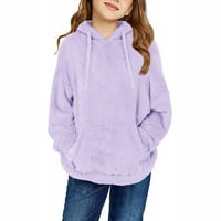 Веацер Момичета плюшен пуловер суитчър суитчър ежедневни хлабав яке с джобове 4-години