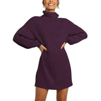 Ежедневна рокля Дамски Пуловер ежедневни дълъг ръкав оребрени плетена плетена жилетка хлабав пуловер рокли, Лилаво