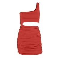 Летни рокли за жени без ръкави, солидни разхлабени мини а-лайн ежедневно едно рамо рокля червено l