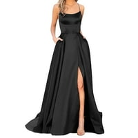 Luiyenes черна сатенена пола сатенен процеп Midi риза рокля