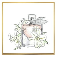 Дизайнарт 'букет цветя и бутилка парфюм' традиционна рамка платно за стена арт принт
