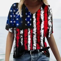 Американски флаг риза за жени с къс ръкав в-Деколте върховете Ден на независимостта печат тениска