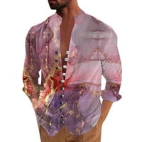 Ретро небрежно свободно прилепване на Feternalmens отпечатана риза с дълъг ръкав мода модна яка топ хавайска риза за мъже