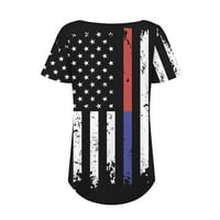 ризи за Деня на независимостта на Fartey жени, облечени ежедневни американски флаг печат Разхлабени ризи, плисирани течащи къси ръкави квадратни шия отгоре