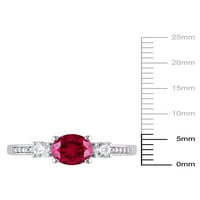1-Каратов Т. Г. В. създаде Рубин, създаде бял сапфир и диамантен акцент 10 карата Бяло Злато три-каменен пръстен
