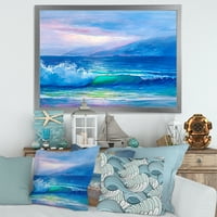 Дизайнарт 'сини вълни разбиващи се на плажа' морска и крайбрежна рамка Арт Принт