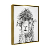 Ступел индустрии пухкави коса алпака Лама усмихнати драскане линии рисуване печат металик злато плаваща рамка платно печат стена изкуство, дизайн от Камдон Креатънс