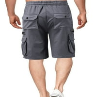 Haite Mens Cargo Shorts Средни дъна на талията твърд цвят Бермуди къси панталони Фитнес джогинг Дръзка Еластична талия тъмно сиво 2xl