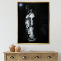 Дизайнарт 'портрет на кон, втренчен в зловещ' къща в рамка платно за стена арт принт