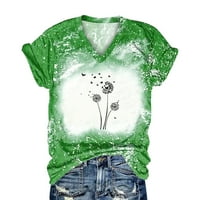 Небрежни V върхове за шия за жени свободни прилепнали тениски през лятото късо ръкав сладък глухар графичен тениска облечена туника блуза зелена m