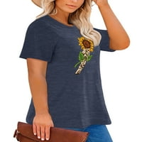 Анбех скелет ръка стопанство слънчоглед Плюс размер тениски за жени Графичен слънчоглед печат Големи Къси ръкави тениска с обло деколте