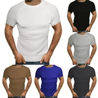 Мъже ежедневни спортни вафли кръгла шия с къс ръкав тънък горен тениска мускулна блуза