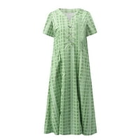 Рокли за жени мода лято V-образно деколте с късо ръкав maxi отпечатана а-линия ваканционна рокля люлка зелено m