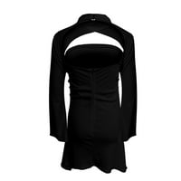 Fsqjgq дълга рокля женска женска рокля с рокля, изрязана къса пола отпечатана отворена ключица cheongsam рокля черен размер l