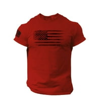 Мъжка мода тениски отпечатани американски флаг Затруднени О врата Къси ръкави блуза ежедневни тънък риза