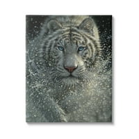 Ступел индустрии ожесточена Бяла бенгалски тигър течаща вода пръски портрет картини Галерия-увити платно печат стена изкуство, 30х40