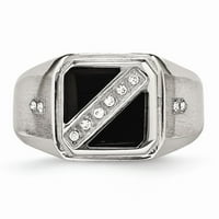 Миа диаманти неръждаема стомана сатен и полиран с черен емайл кубичен цирконий Размер на пръстена-12
