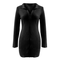 BDFZL рокли за тенденциите на жените секси винтидж v шия с дълъг ръкав zip парти рокли черен xl