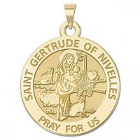Света Гертруда от Нивел Религиозен медал Размер на четвърт -SOLID 14K жълто злато