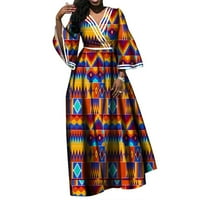 Bintarealwa African Long Designs Fashion Cotton Material V Collar жени рокли WY4710