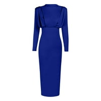 Летни рокли за жени с дълъг ръкав на глезена Небрежна обвивка отпечатана рокля с висока шия светло синя 3xl