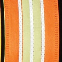 Лентата на лентата Зелена и оранжева кабелна занаятчийска панделка с ивици 1.5 ярда
