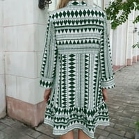 Дамски ежедневни рокли пуловер В-врата Дълъг ръкав отпечатани зелено М
