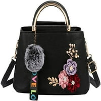 - Подаръци Дамски флорални чанта ПЪЗ кожа Топ дръжка чанта елегантен Венонат висулка рамо чанта