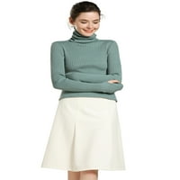 Женски класически разтеглив лек пуловер с дълъг ръкав с дълъг ръкав, зелено, голям