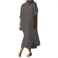Модерен Дамски памук бельо джоб Дълъг ръкав плътен цвят Бутон рокля