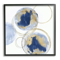 Ступел индустрии златни пръстени и син кръг абстракция модерни форми модерна живопис черна рамка изкуство печат стена изкуство, 24, дизайн от Натали Харис