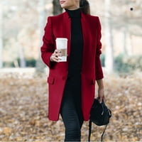Дамски есенни кърпи жени меко палто с дълъг ръкав космат отворен джоб фронт късо жилищен костюм яке солиден бутон Дълго палто пуловери жени активно червено xxl