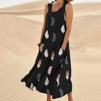 Giligiliso Clearance летни танкови рокли за жени летни модни модни ежедневни печат без ръкави за кръгла врата джобна рокля