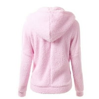 Женски качулка Parka яке твърд цвят дълъг ръкав топло пуловер палто зима топла вълнена Zipper връхни дрехи, розово