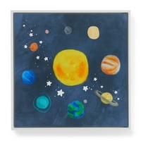 Галактическа Слънчева система и звезди с бяла рамка детска стая стена изкуство от Модрн
