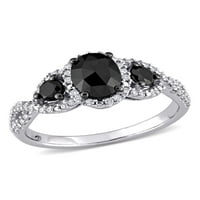 1-Каратов Т. В. черно-бял диамант 14кт Бяло Злато Трикален годежен пръстен