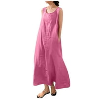 Рокли за жени без ръкави А-линия Глезена дължина ежедневни лято плътен кръг деколте рокля Розово М