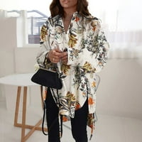 Дамска блуза мода случайни Плътен цвят Дълъг ръкав ревера хлабав Тип Риза за жени оранжев ХХХЛ
