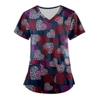 Дамски блузи блуза жени плюс къс ръкав плюс размер графични отпечатъци летни ризи с v-образно деколте върхове червени xxl