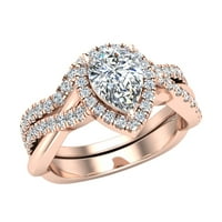 Комплект за сватбен пръстен за жени 14k розово злато круша отрязана кръстосана ореол диамантен пръстен