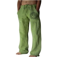 Мъжки ежедневни памучни панталони еластична талия Лека тежест на панталони за крак с джобове с джобове
