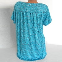 Йофуфед жени летни върхове Плюс размер къси ръкави в-врата печат блуза пуловер върхове риза флаш снимки