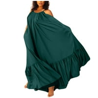 Дамски рокли клирънс в-врата Мода Глезена дължина твърди Макси Без ръкави лятна рокля зелено 5хл